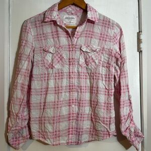 Aeropostale Pink and White Plaid Shirt